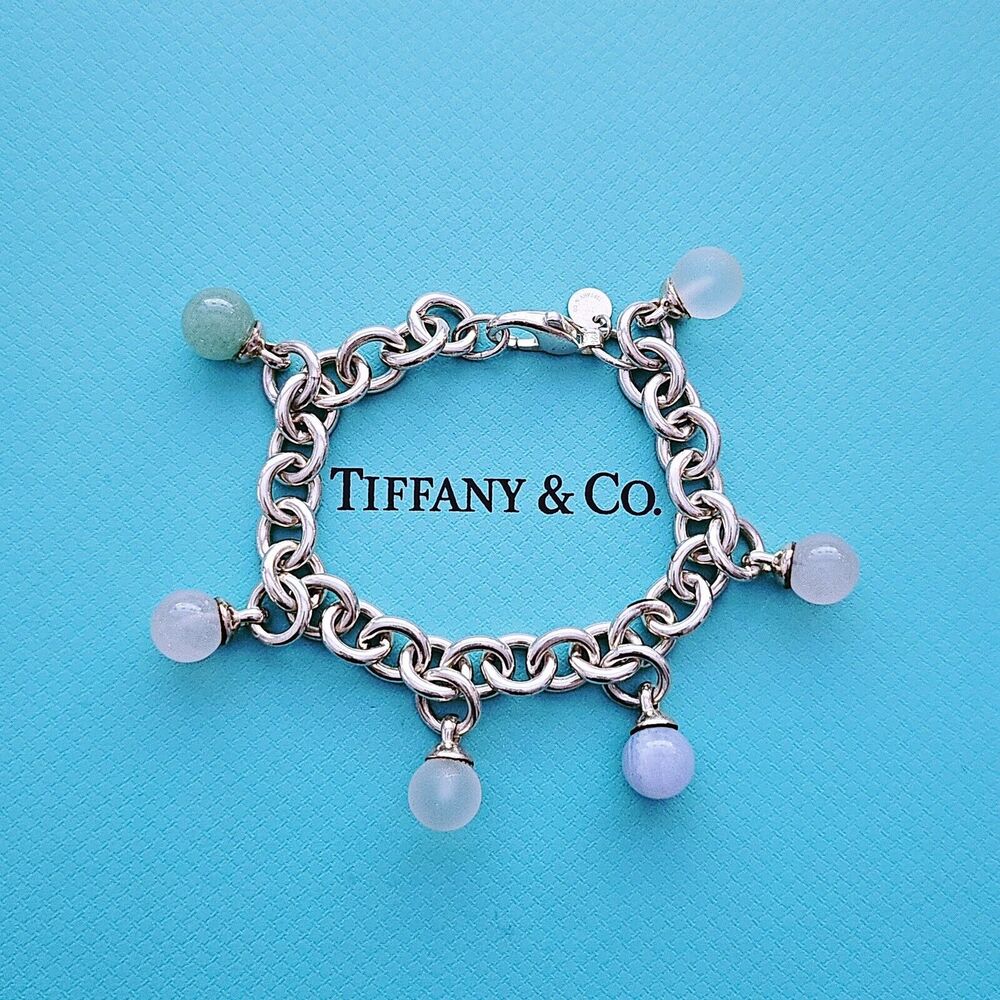 RARE Tiffany & Co. Fascination Gemstone Bracelet Dangle Charm Silver Bracelet
